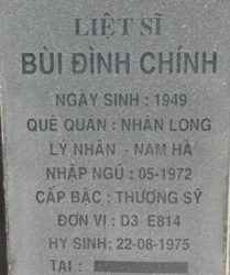 Tìm thân nhân liệt sĩ Bùi Đình Chính