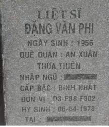 Tìm thân nhân liệt sĩ Đặng Văn Phi