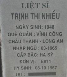 Tìm thân nhân liệt sĩ Trịnh Thị Nhiều