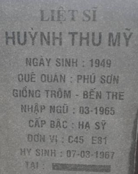 Tìm thân nhân liệt sĩ Huỳnh Thu Mỹ