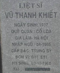 Tìm thân nhân liệt sĩ Vũ Thanh Khiết