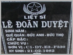 Nhắn tìm thân nhân liệt sỹ  Lê Đoàn Duyệt