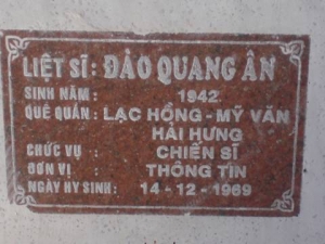 Nhắn tìm thân nhân liệt sỹ Đào Quang Ân