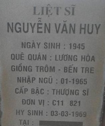 Tìm thân nhân liệt sĩ Nguyễn Văn Huy