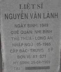 Tìm thân nhân liệt sĩ Nguyễn Văn Lành