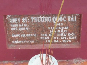 Nhắn tìm thân nhân liệt sỹ Trương Quốc Tài