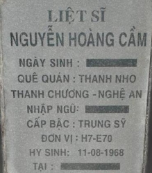 Tìm thân nhân liệt sĩ Nguyễn Hoàng Cầm