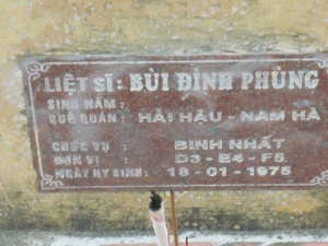 Nhắn tìm thân nhân liệt sỹ Bùi Đình Phùng