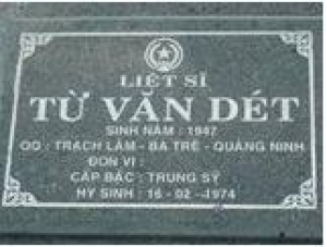 Tìm thân nhân liệt sĩ Từ Văn Dét