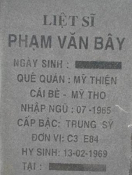 Tìm thân nhân liệt sĩ Phạm Văn Bây