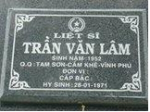 Tìm thân nhân liệt sĩ Trần Văn Lâm