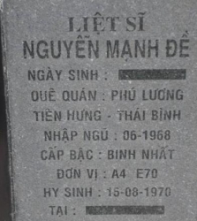 Tìm thân nhân liệt sĩ Nguyễn Mạnh Đề