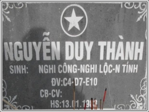 Nhắn tim thân nhân liệt sỹ Nguyễn Duy Thành