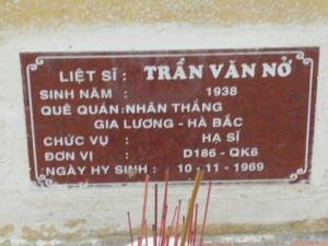 Nhắn tìm thân nhân liệt sỹ  Trần Văn Nở