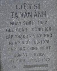 Tìm thân nhân liệt sĩ Tạ Văn Ánh