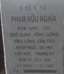 Tìm thân nhân liệt sĩ Phạm Hữu Nghĩa