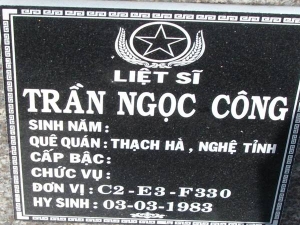 Nhắn tìm thân nhân liệt sỹ  Trần Ngọc Công